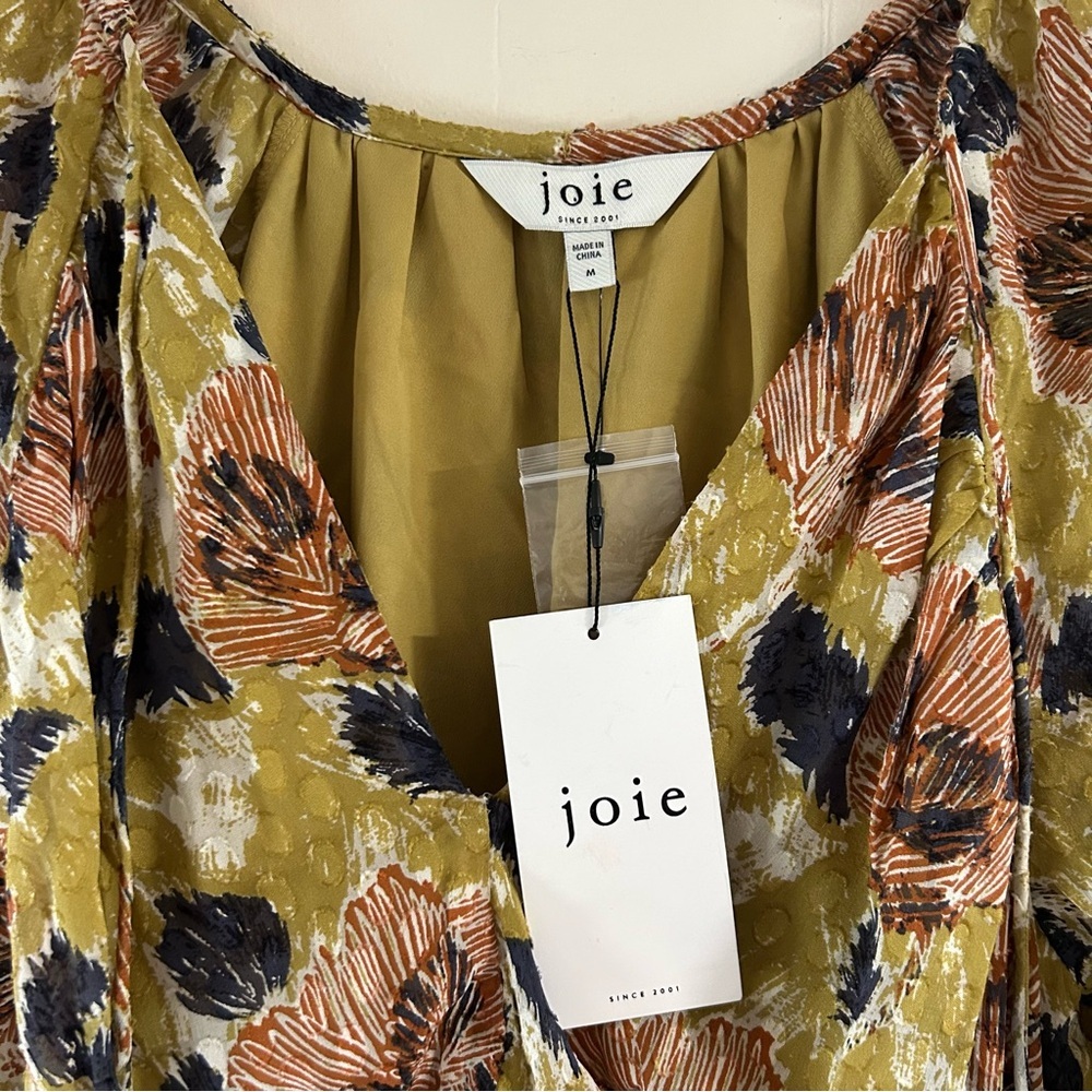 Joie Aminah Smocked Floral-Print Mini Dress In Ecru Olive sz M‎ - Picture 4 of 5